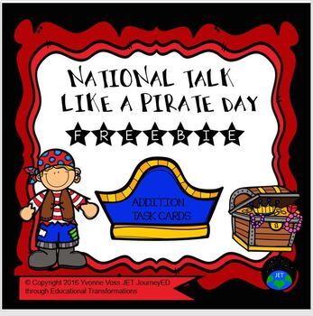 Preview of Task Cards Freebie National Talk Like a Pirate Day Double Digit Addition