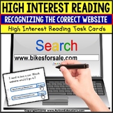 Task Cards HIGH INTEREST READING Website Internet Search “