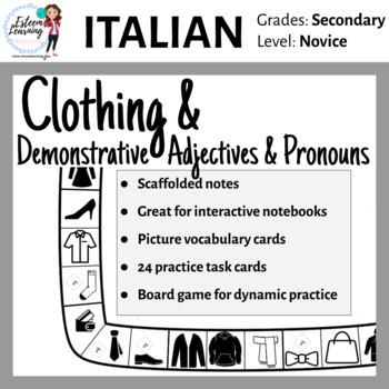 Preview of Task Cards, INB Notes & Game for Clothing, Demonstrative Adj./Pron. in Italian