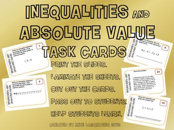 Preview of Task Cards - Inequalities and Absolute Value Equations