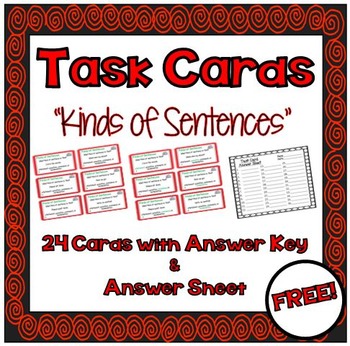 Preview of FREEBIE!!! Task Cards - "Kinds of Sentences"