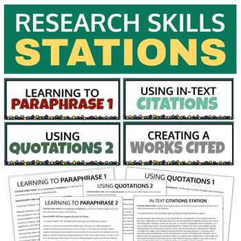 Preview of Research Skills Stations (MLA) paraphrase, embed & cite quotes, works cited