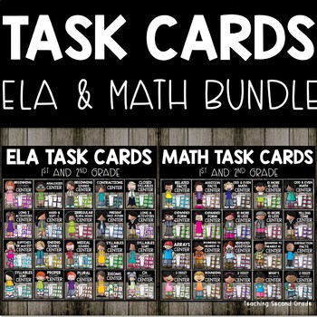 Preview of Math Task Cards & ELA Task Cards Math | Math Centers | Literacy Centers