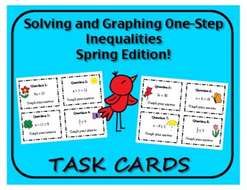 Preview of Task Cards: One Step Inequalities - Spring Edition!