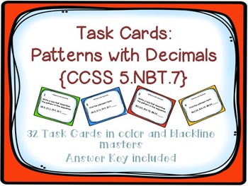 task cards patterns with decimals finding sequence and missing terms 5 nbt 7