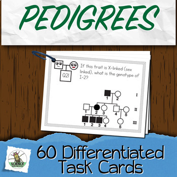 Preview of Biology Task Cards Pedigree Genetics 60 Question Package