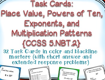 Preview of Task Cards: Place Value [Powers of Ten, Exponents, and Patterns] 5.NBT.A.2