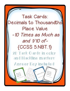 Preview of Task Cards: Place Value of Decimals [10 Times as Much and 1/10 of] 5.NBT.1