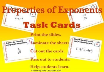 Preview of Task Cards - Properties of Exponents