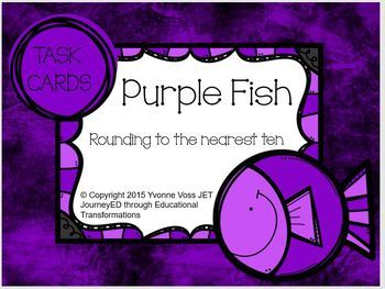 Preview of Task Cards Purple Fish Rounding to the nearest ten