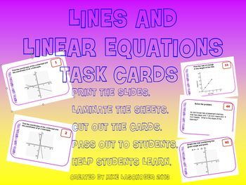 Preview of Task Cards - Lines and Linear Equations