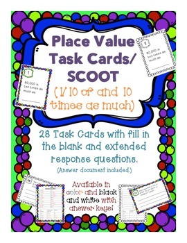 Preview of Task Cards/SCOOT: Place Value [Ten times as much and 1/10 of] CCSS 5.NBT.A.1