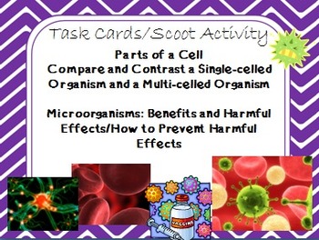 Preview of Task Cards Scoot Activity Cells, Microorganisms, Harmful and Beneficial Effects