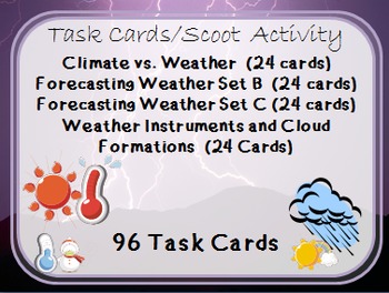 Preview of Task Cards Scoot Activity Weather Tools, Clouds, Forecasting