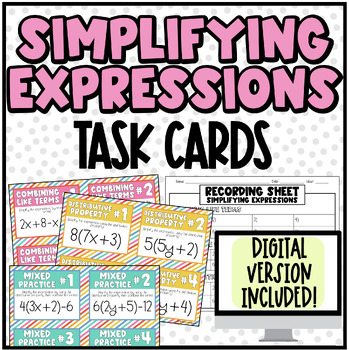 Preview of Task Cards: Simplifying Expressions | Digital & Print