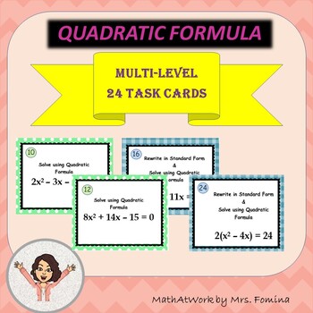 Preview of Solving Equations with Quadratic Formula (Task Cards)