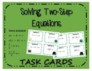 Preview of Task Cards: Solving Two-Step Equations St. Patrick's Day Edition!