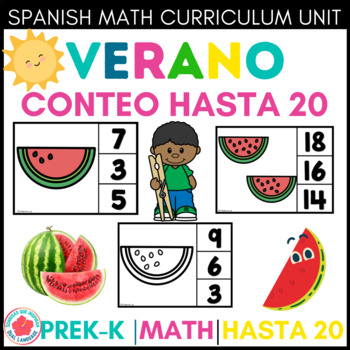 Preview of Task Cards Summer Counting to 20 Watermelon Conteo hasta el 20 Sandía