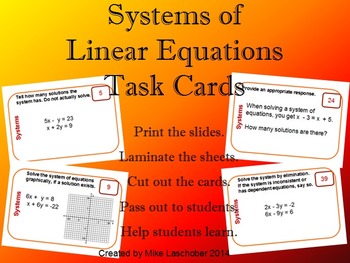 Preview of Task Cards - Systems of Linear Equations