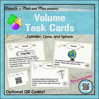 Preview of 8th Grade Math Volume Task Cards with or without QR Codes