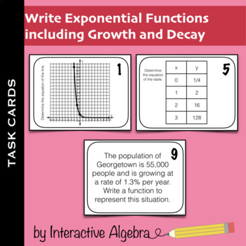 Preview of Task Cards: Write Exponential Functions including Growth and Decay