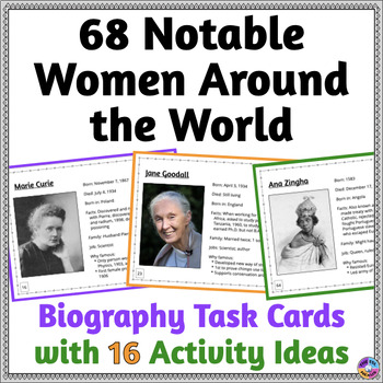Preview of Women's History Month - Notable Women Around the World - Biography Task Cards