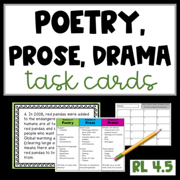 Preview of Prose Poetry and Drama Task Cards RL4.5