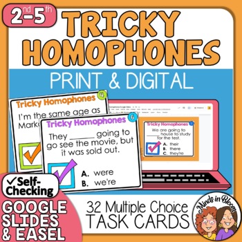 Preview of Homophones Task Cards | 6 Commonly Confused Homophones | Print & Digital!