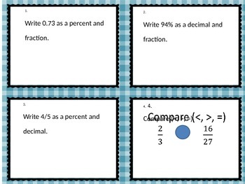 Preview of Task Cards for Converting and Ordering Fractions, Decimals and Percents