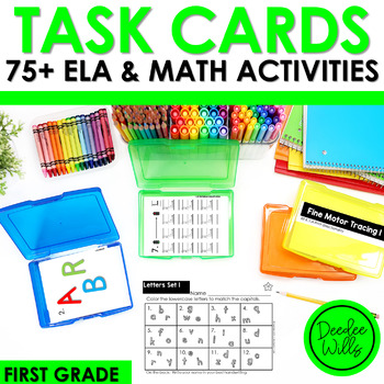 Preview of 75 First Grade Task Cards Early Finishers Math & Literacy Task Boxes Activities