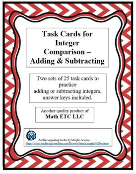 Preview of Task Cards for Integer Comparison - Addition & Subtraction