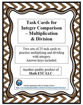Preview of Task Cards for Integer Comparison - Multiplication & Division