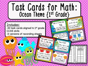 Preview of Task Cards for Math: Ocean Theme {First Grade CCSS}