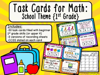 Preview of Task Cards for Math: School Theme {First Grade CCSS}