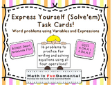 4th Grade Task Cards for Solving Word Problems Using Algebraic Equations