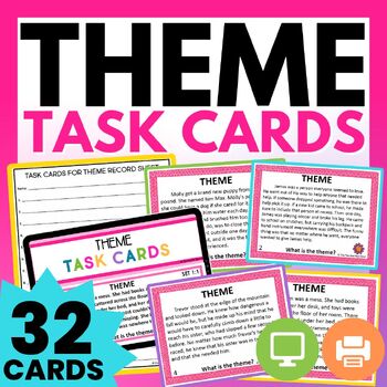 Preview of Theme Task Cards for 4th & 5th Grade - Theme Activity - Theme Game Practice