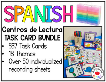 Preview of Task Cards in Spanish- Centros de Lectura- Tarjetas de trabajo- 537 Card Bundle