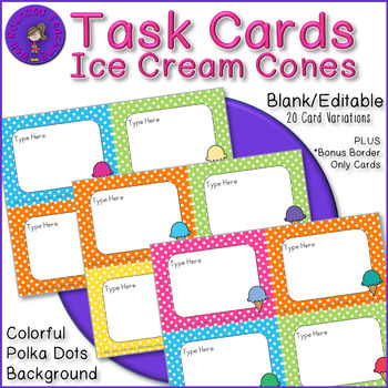 Preview of Task Cards with Ice Cream Cones EDITABLE