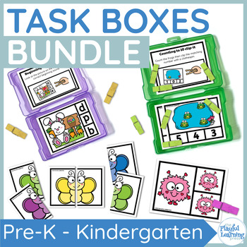 Preview of Task boxes GROWING BUNDLE - monthly activities for morning tubs or centers