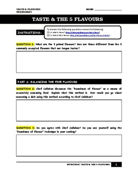 Preview of Taste & The 5 Flavours [Independent Worksheet & Reading Packet]