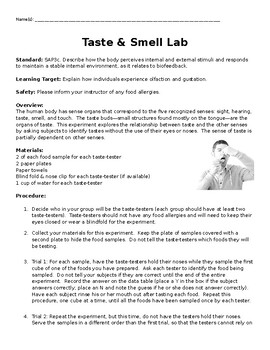 Preview of Taste and Smell Lab