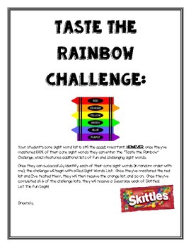 Preview of EDITABLE Taste the Rainbow Sight Word Challenge, Sight Word Activity Challenge