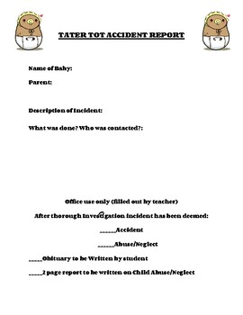 Preview of Tater Tot Project Accident Report Worksheet