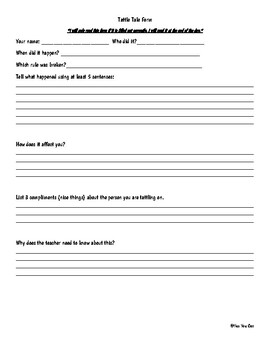 Tattle Tale Form by Yes You Can | Teachers Pay Teachers