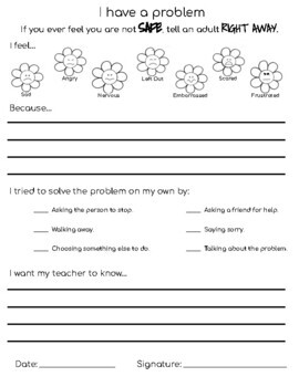 Preview of Tattle Tale / "I have a problem" sheet for students