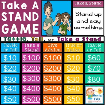 Preview of Tattle, Tell, or Take a Stand to Bully Behavior PowerPoint Game