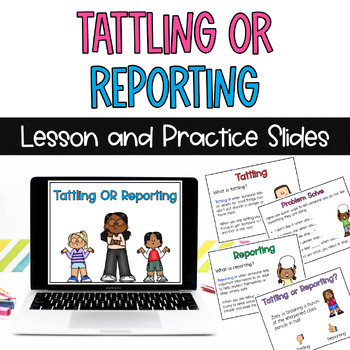 Preview of Tattling or Reporting Lesson and Practice Slides for Social Emotional Learning