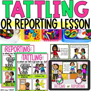Preview of Tattling or Reporting, Telling Lesson, Tattletaling, Counseling & SEL