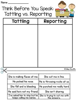 Preview of Tattling vs. Reporting - Classroom Behavior Management (Picture version too!)