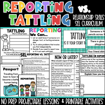 Preview of Tattling vs. Reporting Social Emotional Learning Character Education SEL 